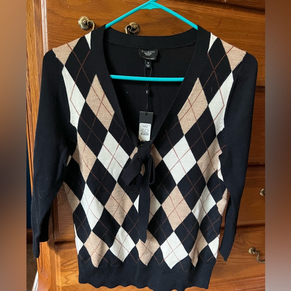 Talbots argyle v neck sweater NWT
